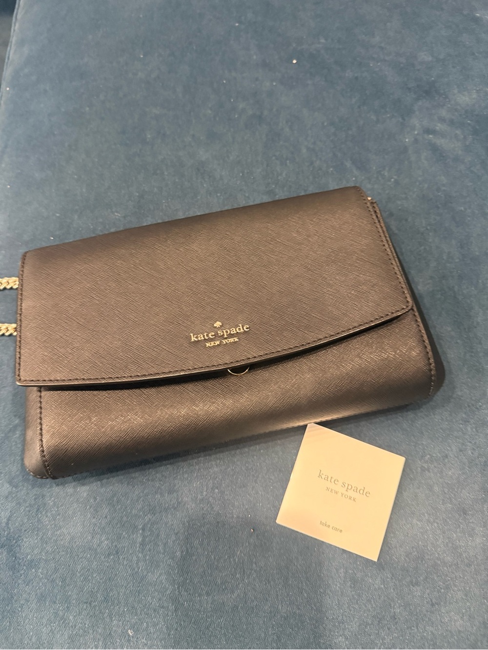 kate spade Black Saffiano Leather Chain Crossbody Wallet